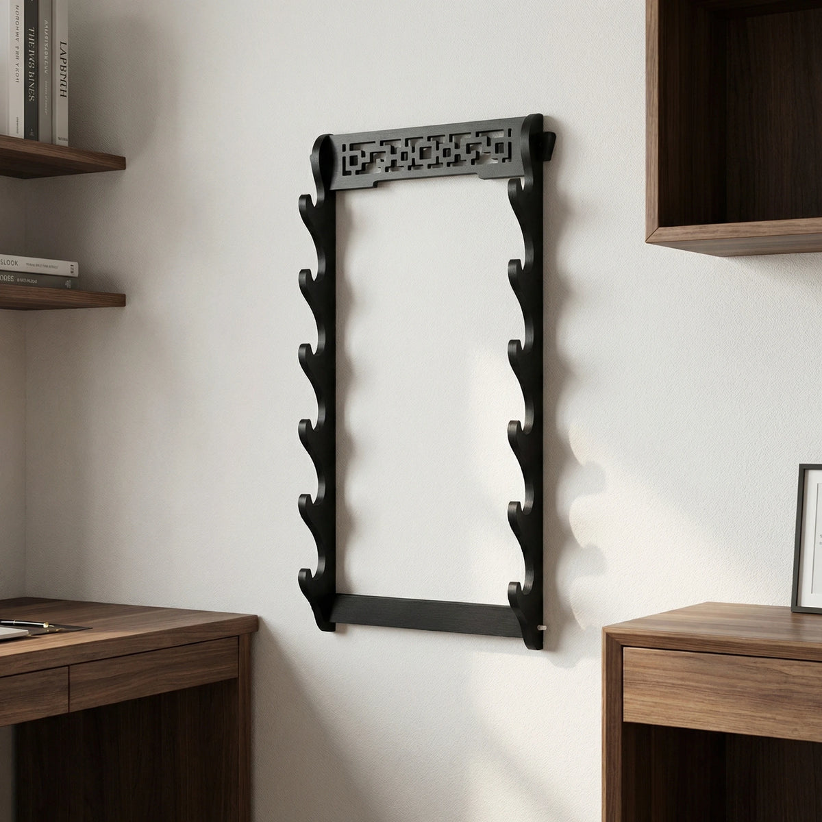 présentoir mural bois ajouré étagère noire moderne étages 10 crochets