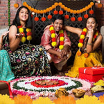 guirlandes decoratives fleurs marigolds jaune orange rouge decoration diwali festif traditionnel