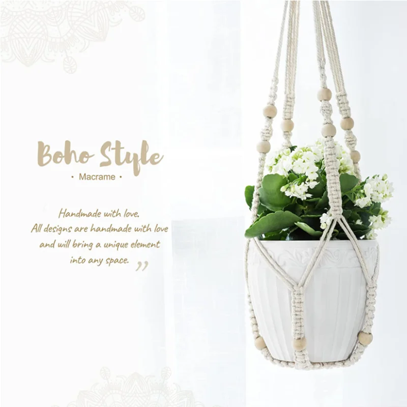 porte plantes suspendus macramé bois boho pots fleurs jardins decoration balcon maison