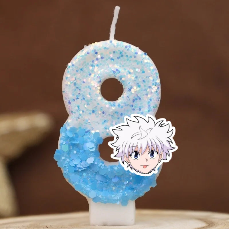 bougies chiffres hunter hunter paillettes bleu clair blanc décoratives anniversaire enfant anime