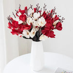 bouquet orchidées artificielles rouge blanc violet feuilles vertes moderne élégant intérieur mariage anniversaire