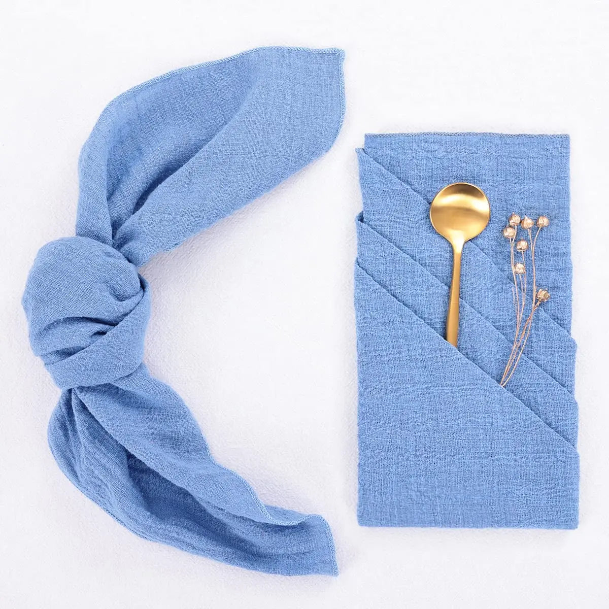 serviettes plissées coton marron rose bleu rouge minimalistes clips dorés mariage fête famille