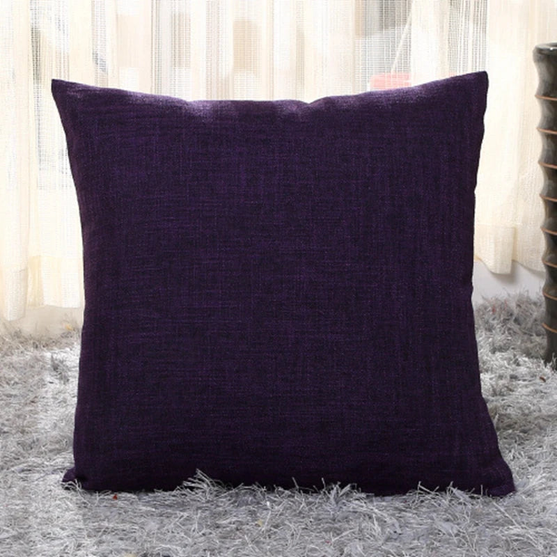 housse coussin carré coton lin moderne couleur unie beige marron rouge vert bleu orange