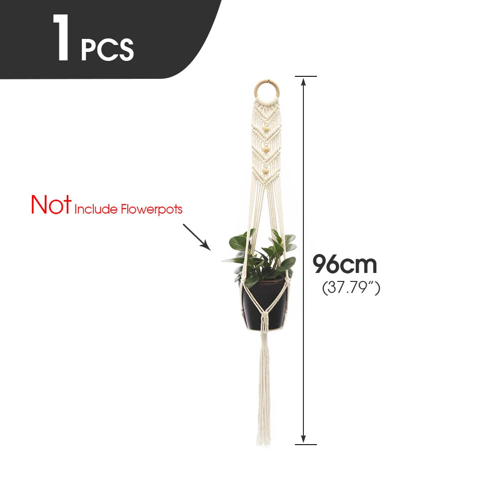 support plante suspendue macramé blanc fait main décoration jardin intérieur boho corde coton