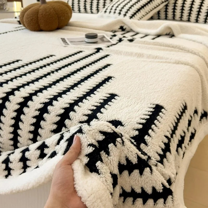couverture polaire beige motif géométrique moderne hiver portable