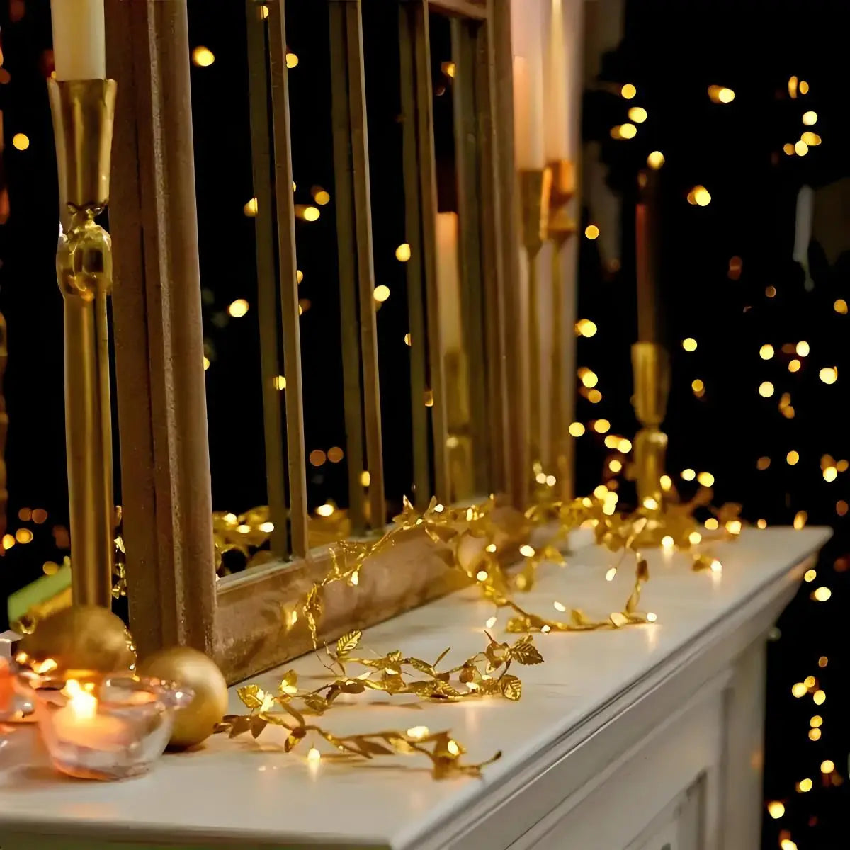 guirlandes lumineuses feuilles dorées 5V LED 20 ampoures décoration moderne intérieur table mariage