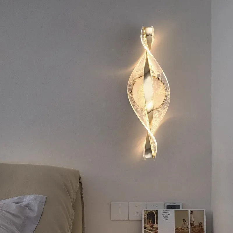 applique murale led moderne or brillante élégante chambre cuisine ondulé éclairage ambiant fixée mur