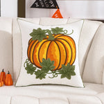 coussin carré halloween citrouilles feuilles deco moderne blanc opacité jacquard polyester fixations