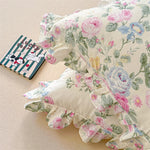 taies d'oreiller coton fleur vintage rose bleu beige romantique 48x74cm