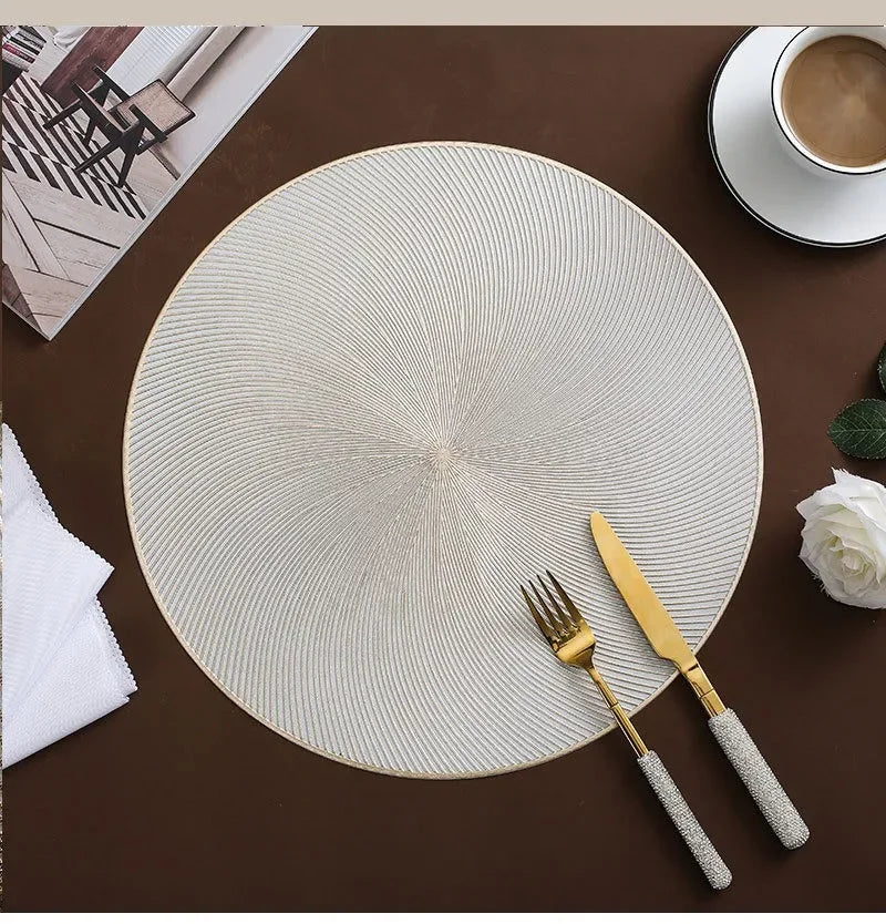 tapis table rond moderne blanc or rayures concentriques antidérapant respectueux environnement polyester unique decoration
