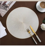 tapis table rond moderne blanc or rayures concentriques antidérapant respectueux environnement polyester unique decoration