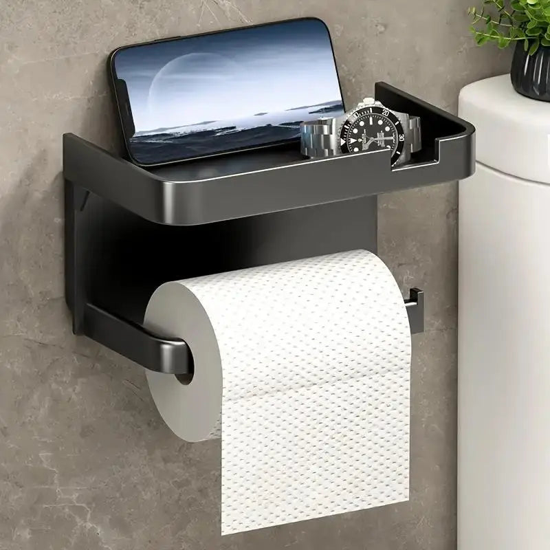 porte papier toilette noir mural adhésif etagère smartphone parfum huiles essentielles mouchoirs minimaliste