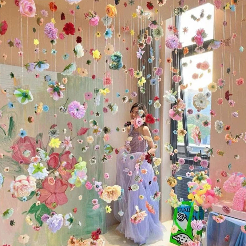 guirlande fleurs artificielles multicolore décoration mariage anniversaire intérieur romantique papier fil