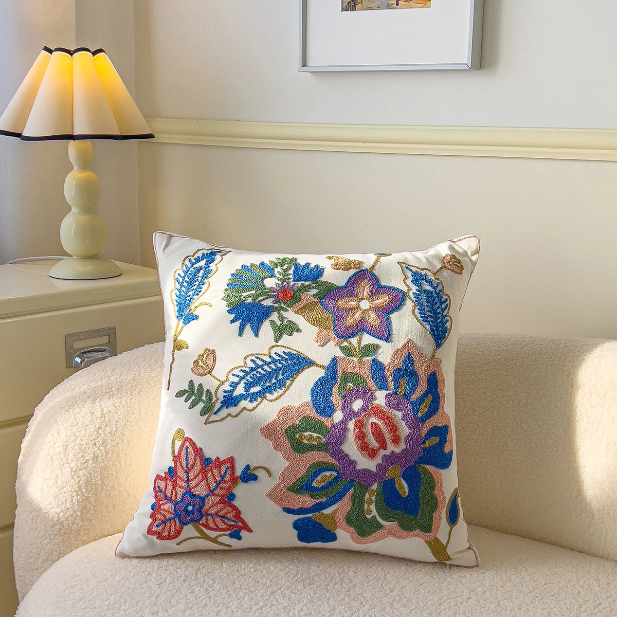 taies d'oreiller brodées motifs floraux coton polyester 45x45cm couleurs variées décoration intérieure coussins décoratifs