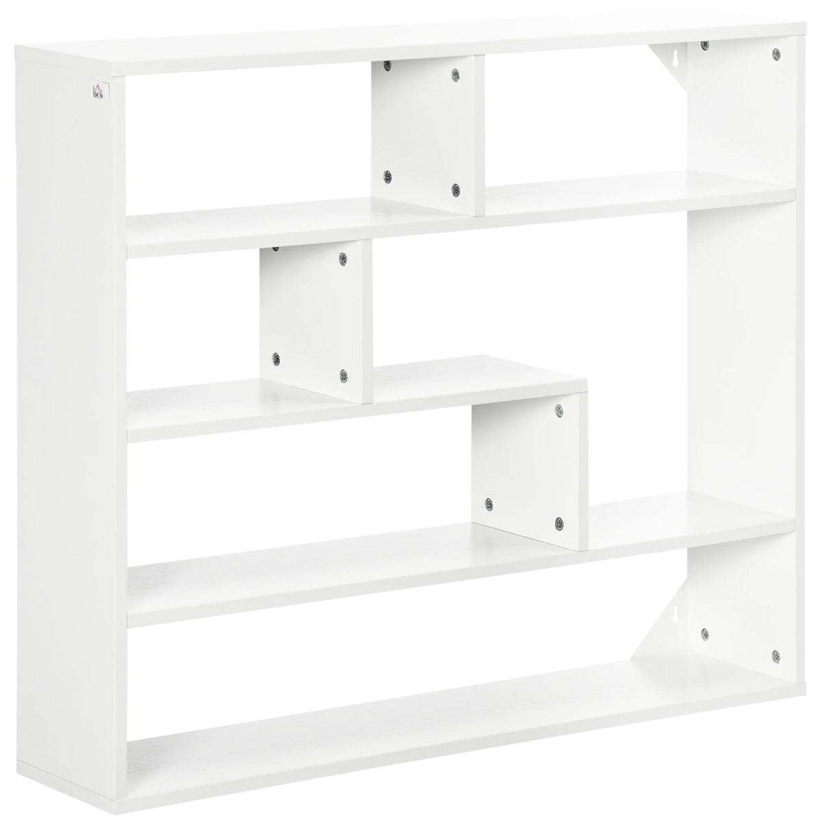 Étagère murale blanche 4 niveaux avec 7 compartiments dans un salon moderne