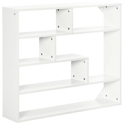 Étagère murale blanche 4 niveaux avec 7 compartiments dans un salon moderne