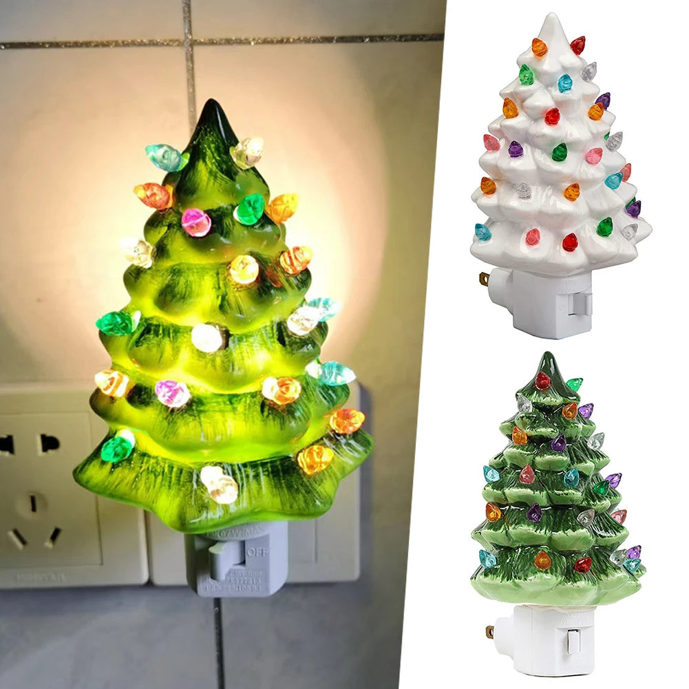lampe nuit arbre noël vert blanc classique vintage hand painted décor chambre salle