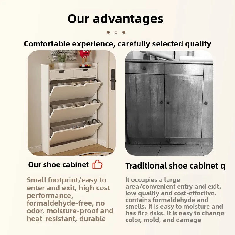 armoire chaussures moderne beige clair tiroirs rangement chaussures objets multifonction bois MDF