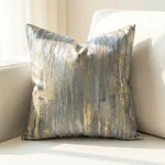 coussin carré jacquard géométrique contemporain beige gris bleu doré polyester 45x45cm