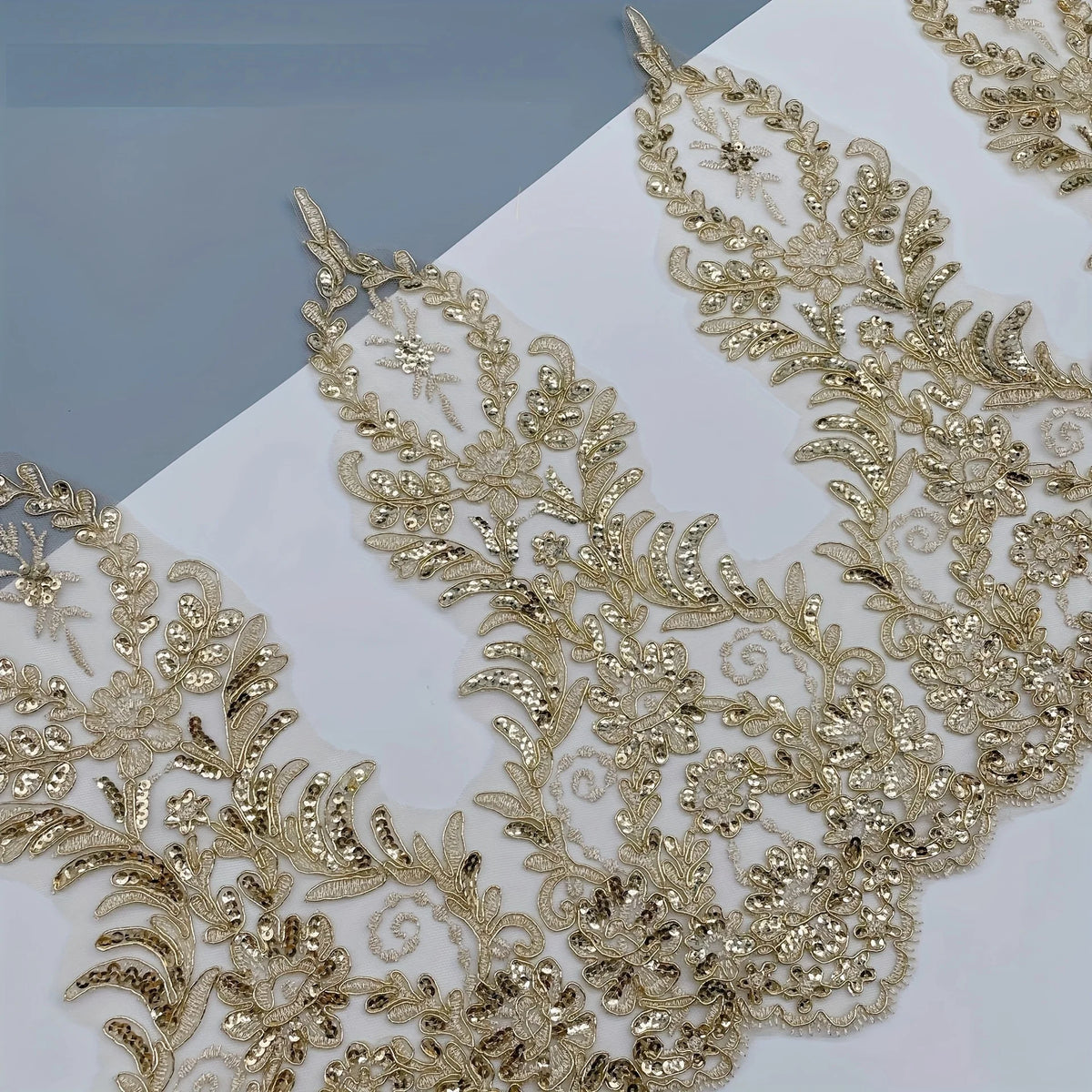 ruban dentelle floral paillettes dorées polyester large 36cm élégant baroque mariage soirée
