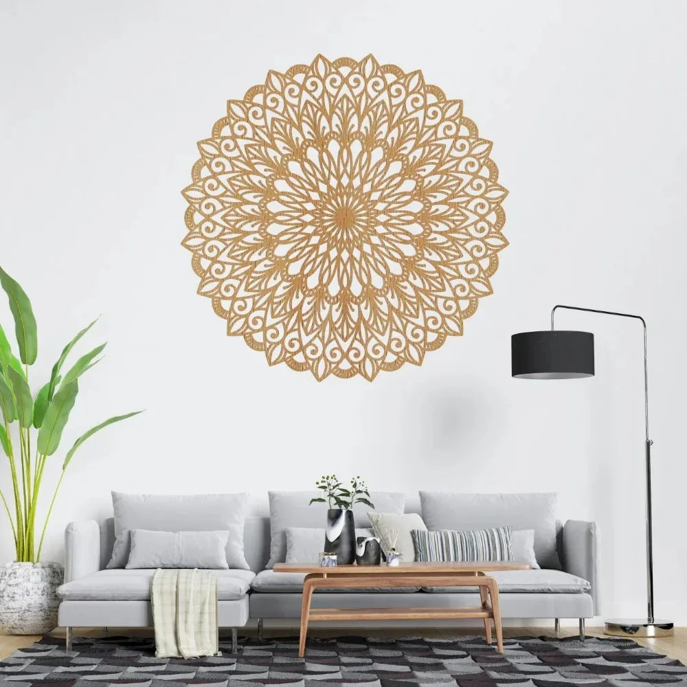 décoration murale mandala métal marron clair motifs floraux géométriques artisanat détaillé