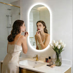 miroir lumineux ovale éclairage led moderne anti buée blanc beige gris