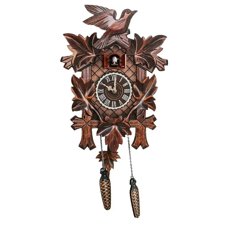 horloge murale bois ancienne pendule oiseau sortie salon décoration vintage