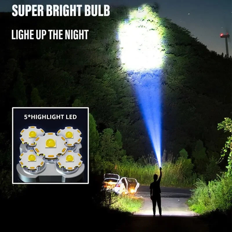 lampe torche noire led rechargeable 1000 lumens 100 200mètres modes texturée robuste camping outdoor
