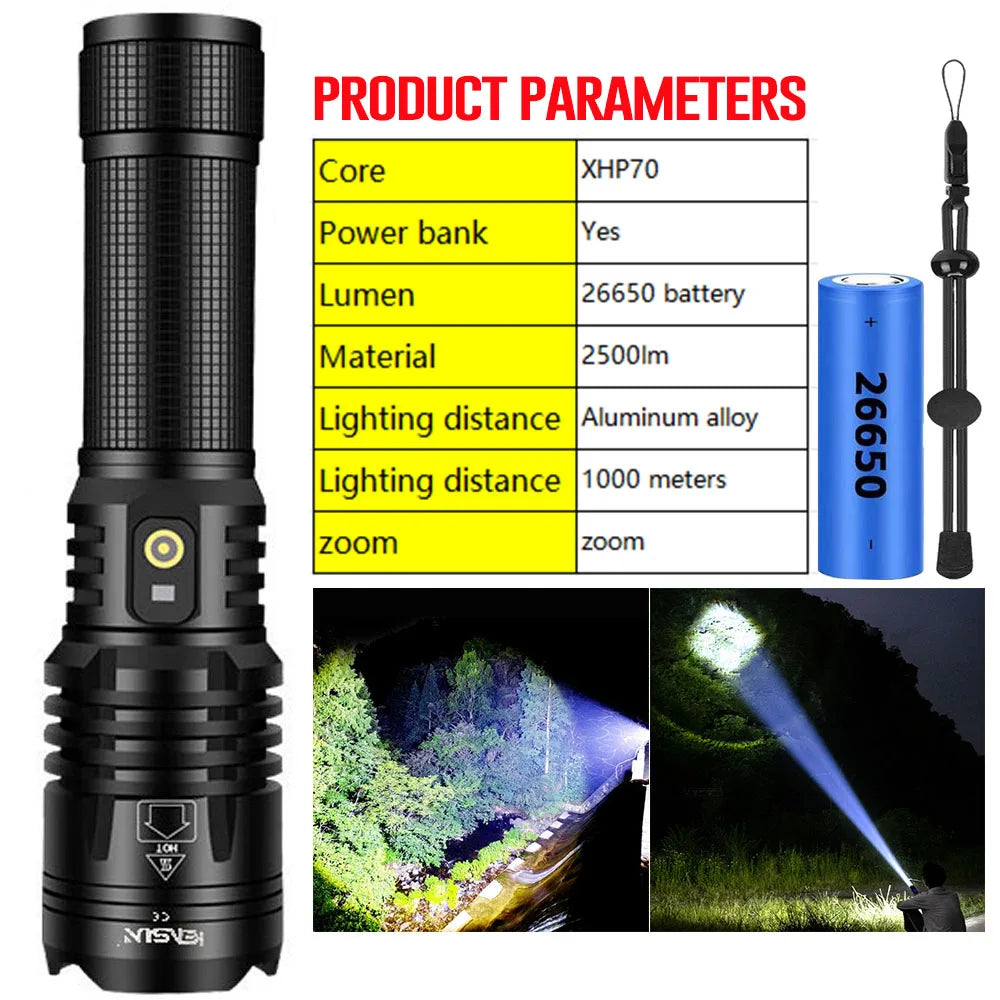 lampe torche led puissante rechargeable panneau solaire intégré lumière intense résistante chocs auto défense