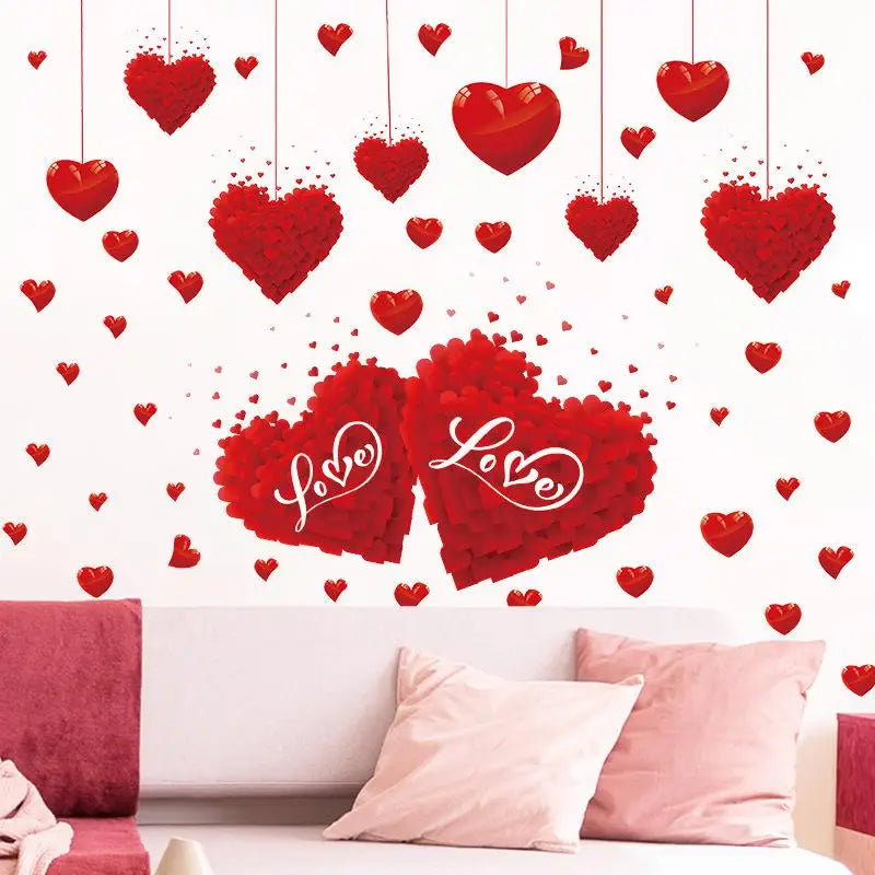 stickers muraux coeurs rouge blanc adhésifs décoration romantique fête saint valentin maison restaurant