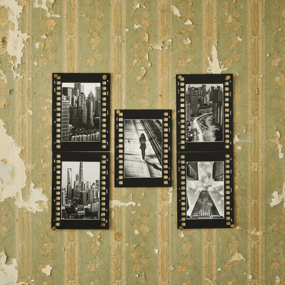 cadres photo vintage forme film noir blanc murs décrépis textures rétro photos urbaines