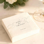 serviettes papier blancs monogrammes personnalisables classiques cocktail mariage initiales datespaqueantes