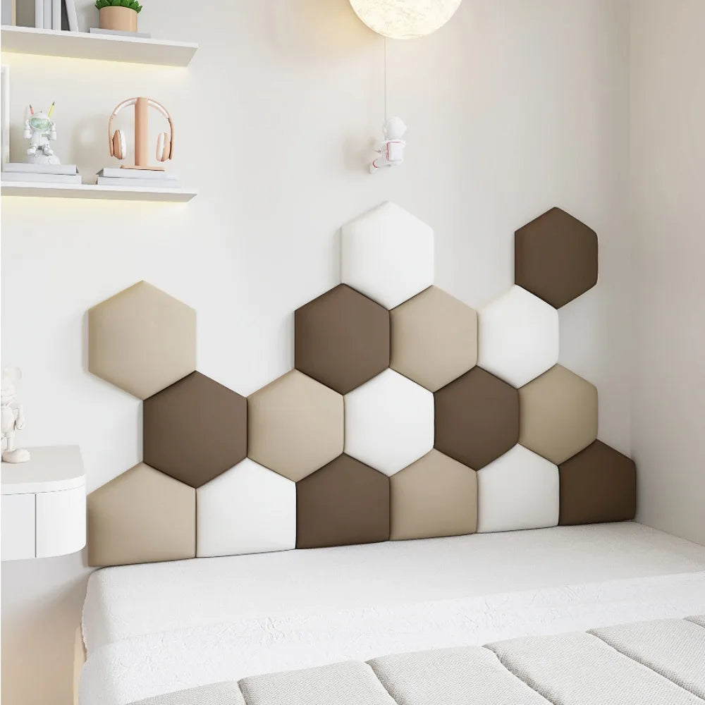 panneaux muraux hexagonaux 3d autocollants géométriques gris beige blanc décoration chambre enfant moderne
