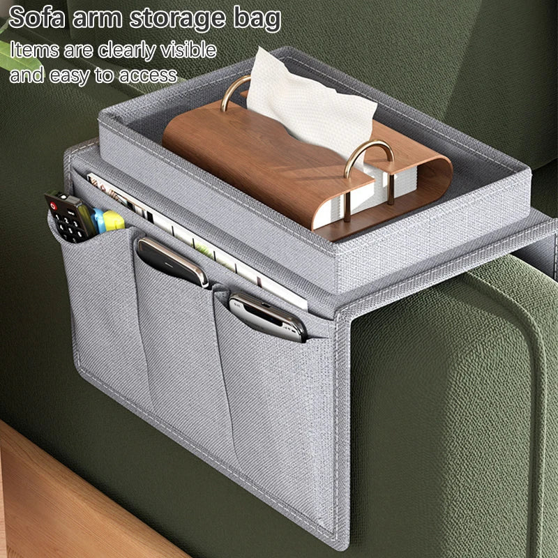 Sac rangement tissu géométrique gris adhésif accoudoir canapé moderne porte télécommande mouchoirs papier