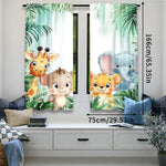 rideau animaux jungle girafe éléphant singe lion vert bleu beige orange gris illustration moderne