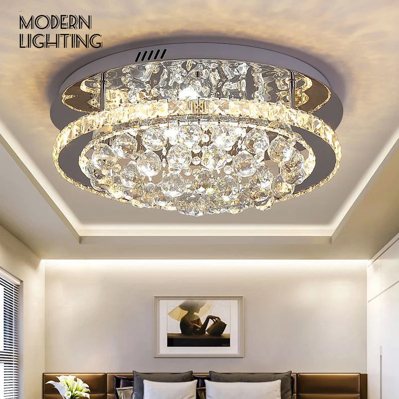 plafonnier moderne cristal doré led acier inoxydable 4000k 3000k 6000k neutral warm