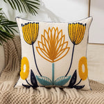 housse coussin carré motif floral moderne jaune gris coton blanc élégante