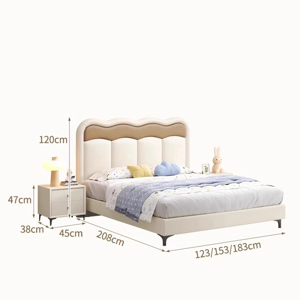 lit double moderne beige simili cuir oreiller coussin blanc dimensions 120x200cm