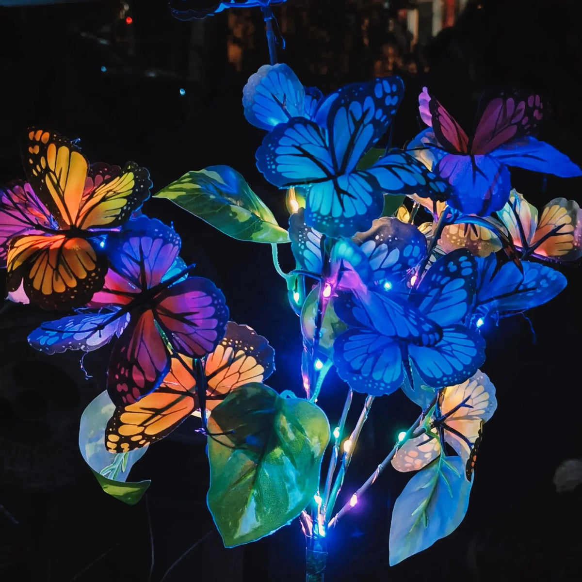 lampe solaire papillons fleurs bleu orange violet vert extérieure décoration noël jardin lumière