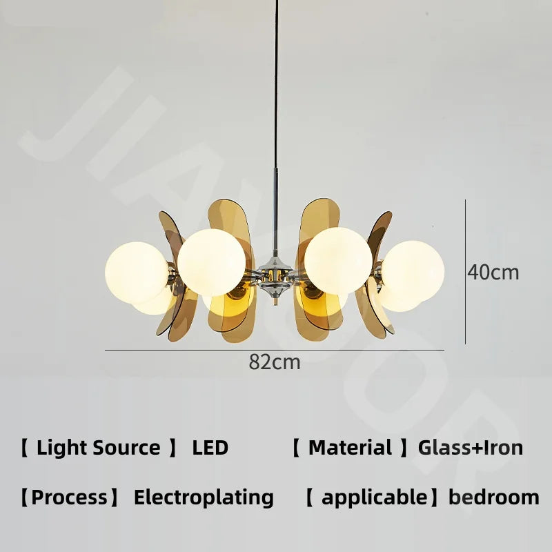 suspension lumineuse moderne sphères translucides métal doré salon chambre salle manger