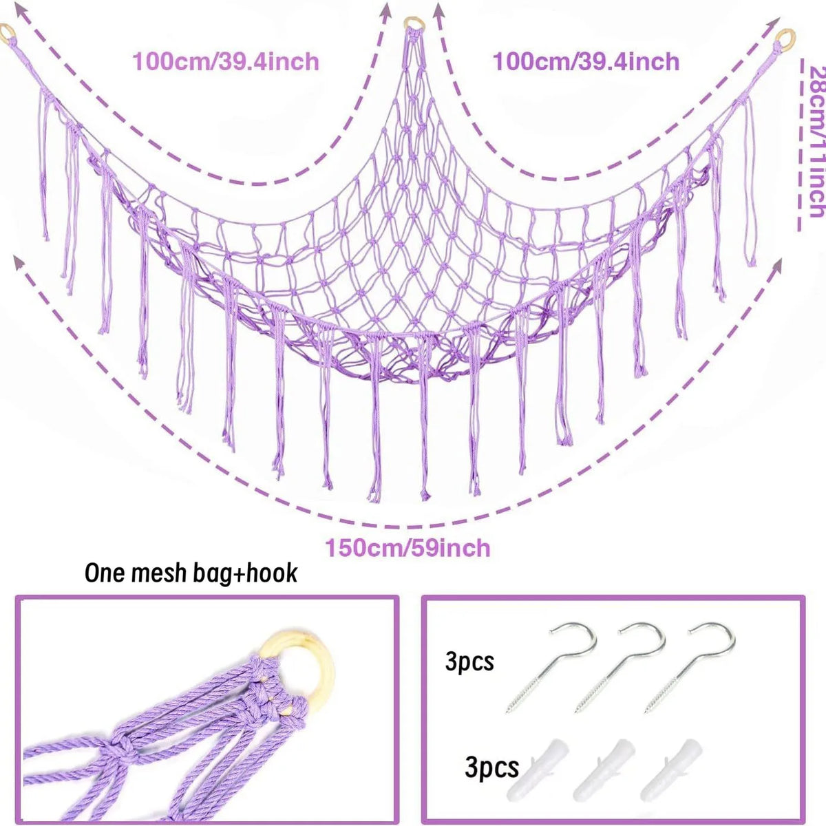 filet rangement suspendu hamac jouets macramé boho décorative pliable respectueux environnement coton