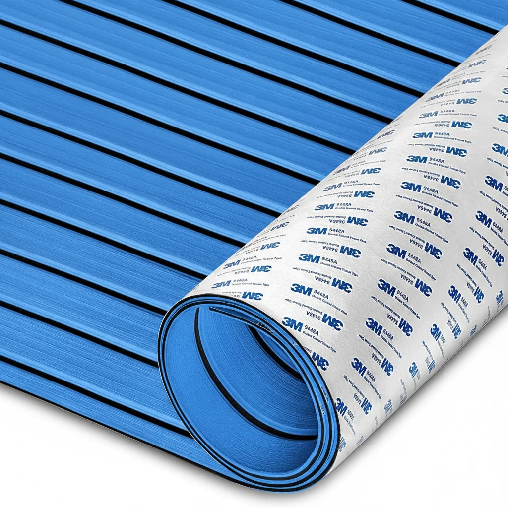 tapis sol bateau mousse EVA rayures horizontales adhésif 3M résistant eau moderne marron clair