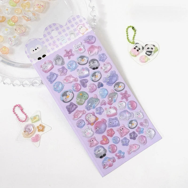 stickers kawaii animaux mignons coeurs étoiles arc ciel nuages rose vert bleu blanc