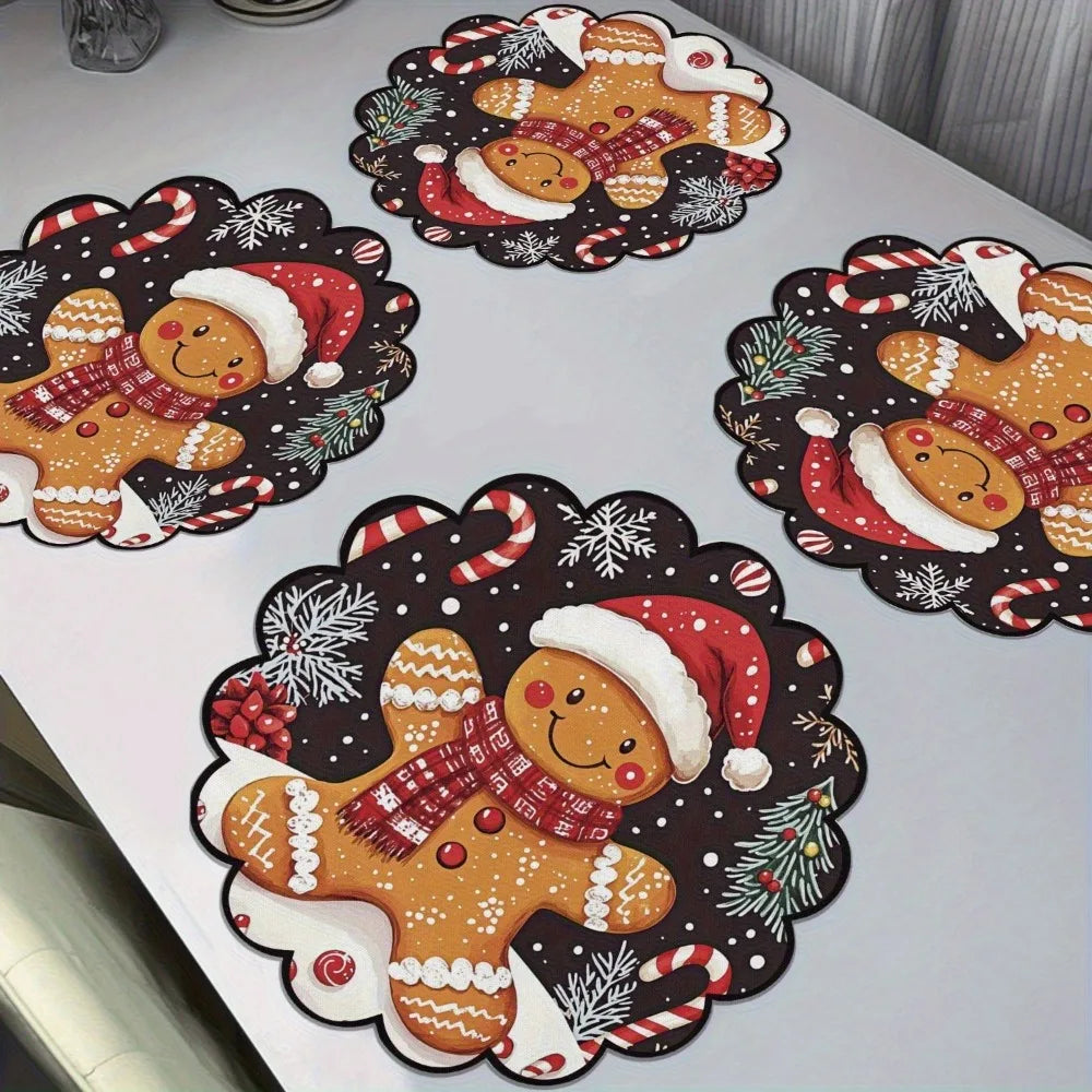 serviettes table noël motif poinsettias rouge blanc vert traditionnel rond lin respectueux environnement