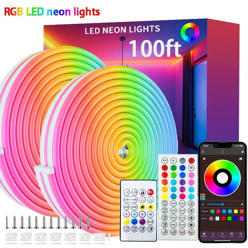 ruban led néon multicolore rayures horizontales moderne 24v rgb 10m 20m 30m télécommande bluetooth