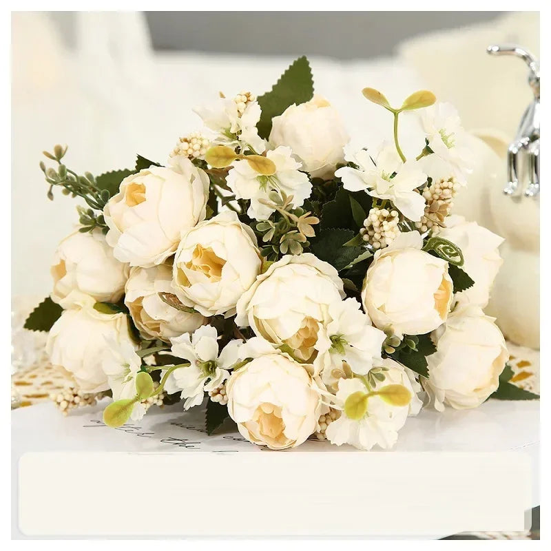 bouquet pivoines artificielles soie rose blanc rouge occasion mariage anniversaire baby shower intérieurDecoration