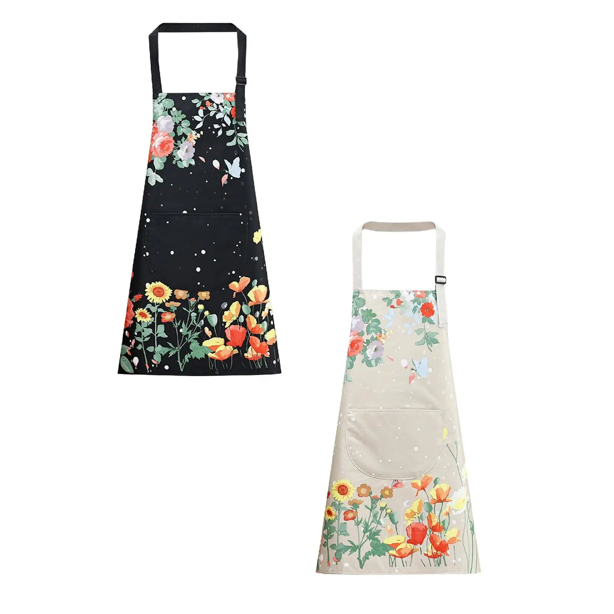 tablier moderne fleurs colorées beige noir poche élastique résistant nettoyage utilitaire multifonctionnel