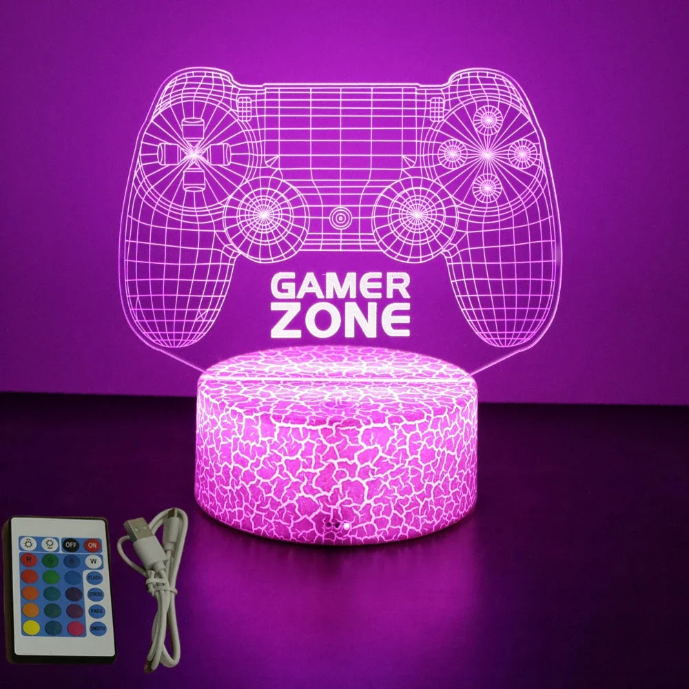 lampe led 3d manette jeu bleu vert violet jaune télécommande moderne