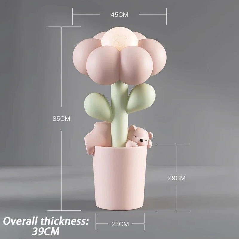 lampe pied fleur ours peluche rose verte blanche moderne enfant 85cm haute living room