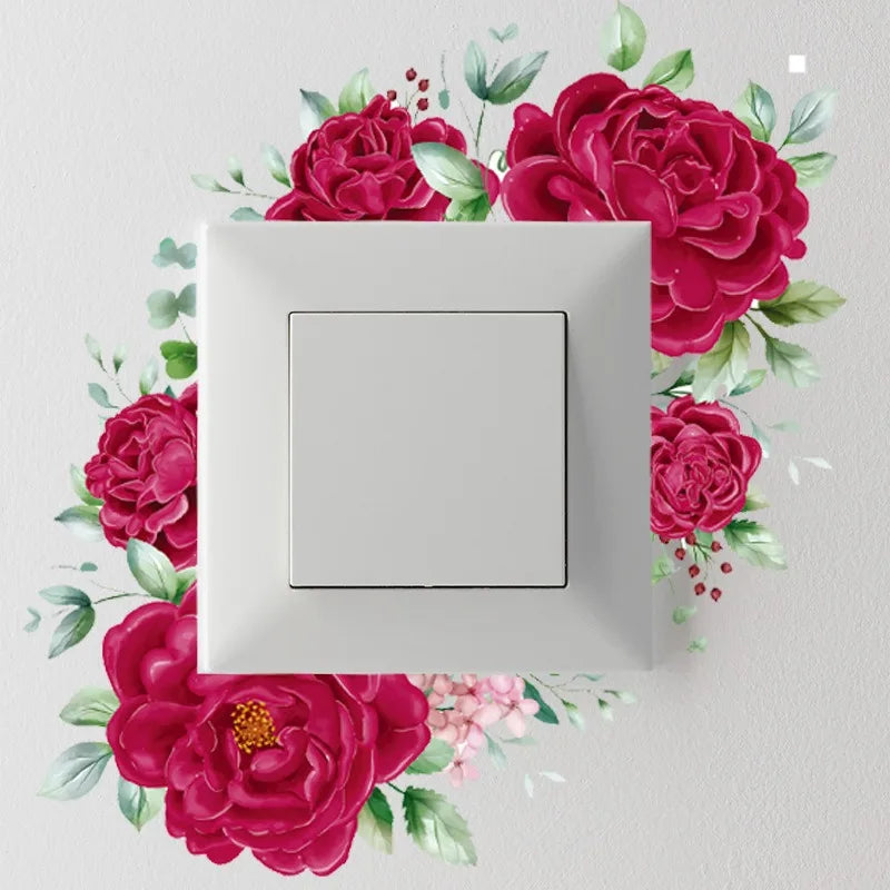 autocollant mural décoratif interrupteur fleurs blanc classique adhésif salon bain chambre maison